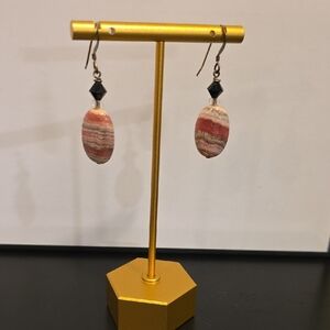 Elegant Pink Stone and Black Dangle Earrings